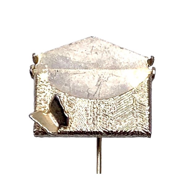 Vintage Womens Lapel Stick Pin Gold Tone Metallic Envelope Butterfly Detail - Picture 6 of 7